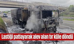 Lastiği patlayarak alev alan tır küle döndü