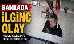 Bolu'da bankada işlem yaparken üzerine kedi düştü