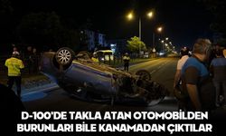 BOLU'DA D-100'DE TAKLA ATAN OTOMOBİLDEN BURUNLARI BİLE KANAMADAN ÇIKTILAR