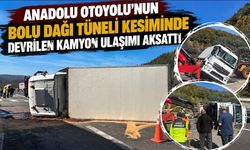 ANADOLU OTOYOLU'NUN BOLU DAĞI TÜNELİ KESİMİNDE DEVRİLEN KAMYON ULAŞIMI AKSATTI