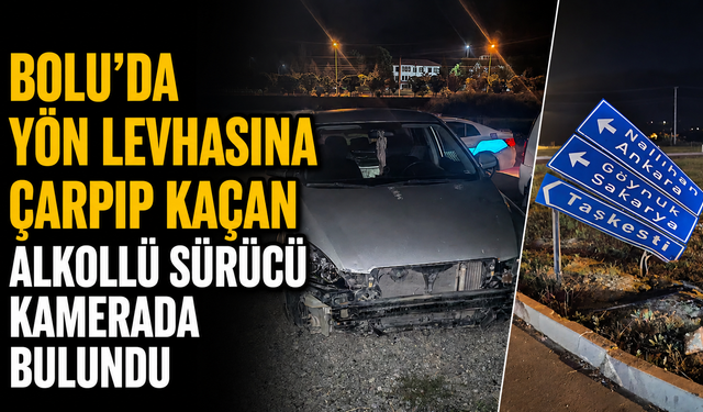 BOLU'DA YÖN LEVHASINA ÇARPIP KAÇAN ALKOLLÜ SÜRÜCÜ KAMERADA BULUNDU