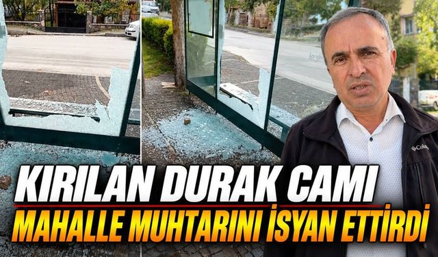 Bolu'da şehir magandaları otobüs durağının camını kırdı