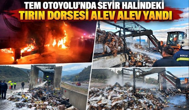 TEM OTOYOLU'NDA SEYİR HALİNDEKİ TIRIN DORSESİ ALEV ALEV YANDI