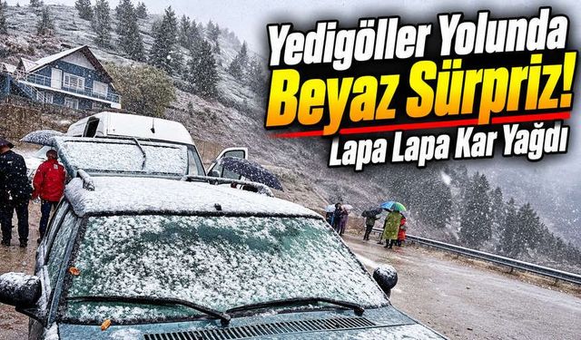 Yedigöller Yolunda Kar Sürprizi! Her Yer Beyaza Büründü