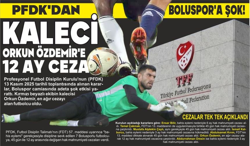 PFDK’DAN BOLUSPOR’A ŞOK! KALECİ ORKUN ÖZDEMİR’E 12 AY CEZA